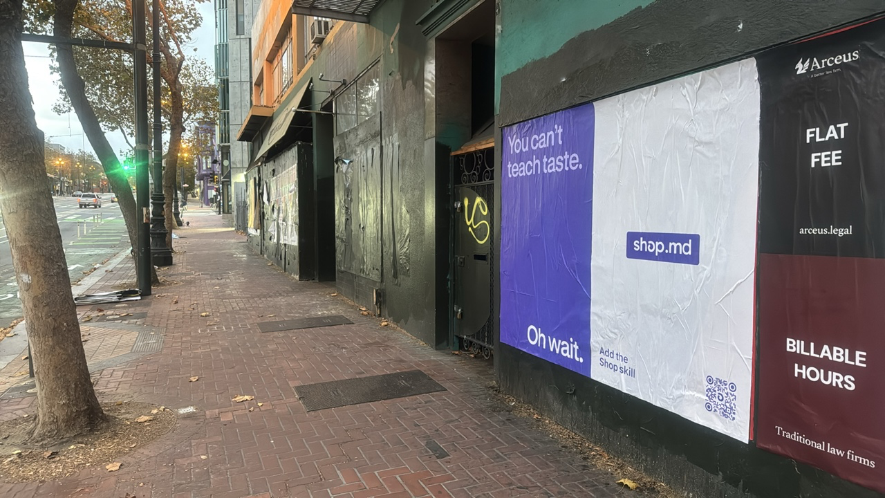 Shop skill billboard on a city street